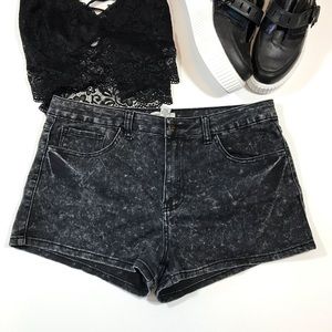 High waisted acid wash stretch shorts
